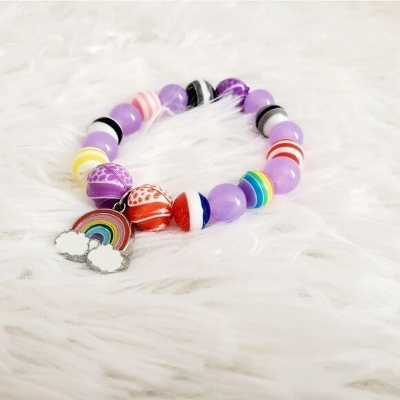 Handmade Children's Stretch Rainbow Pride Beaded Bracelet - Picture 12 of 14